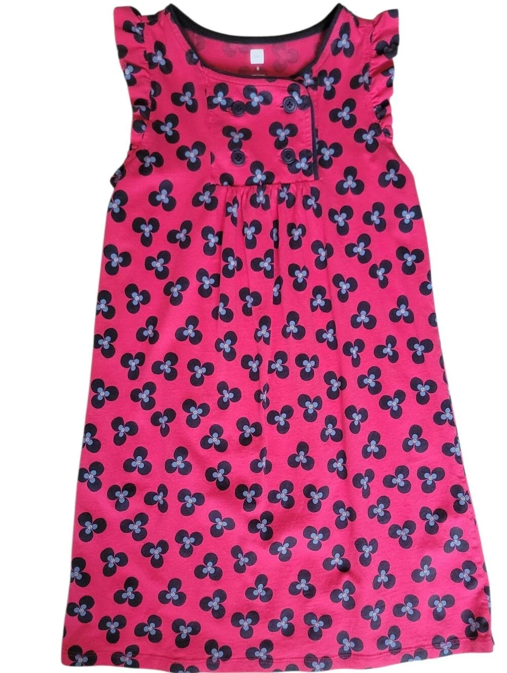 Tea Collection Girls Pink Blue Floral Cotton Double Breasted Ruffle Dress Size 8